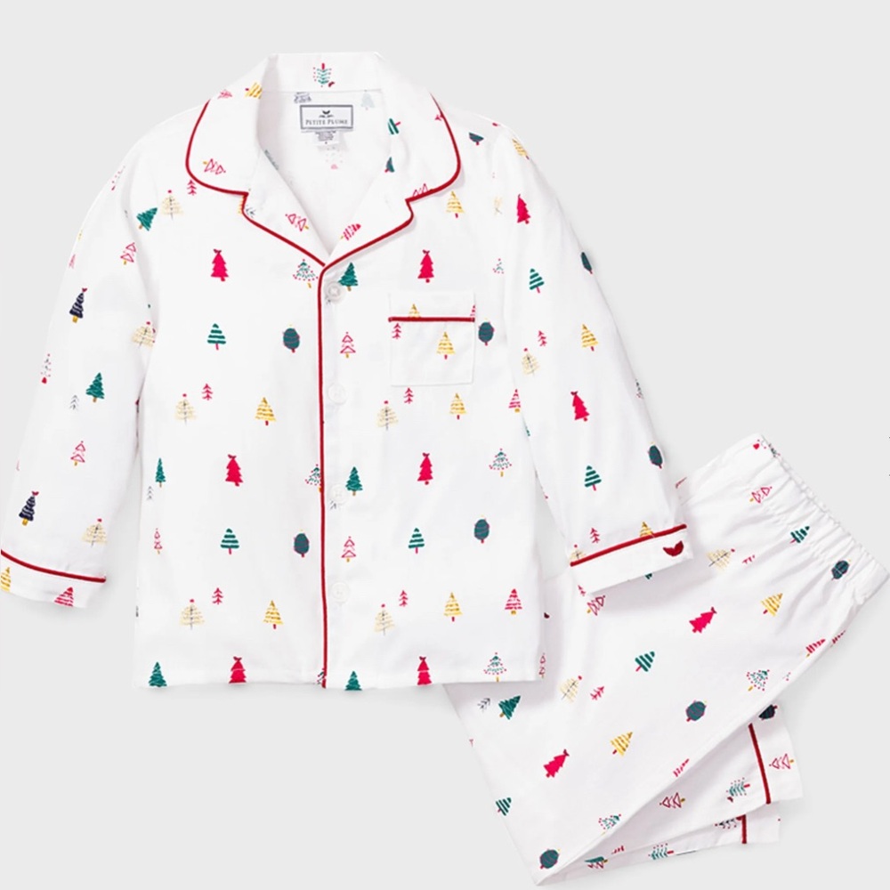Petite Plume Kids Pajamas in Christmas Tree Holiday Print